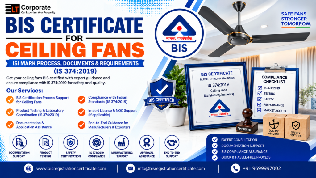 BIS Certificate for Ceiling Fans: ISI Mark Process, Documents